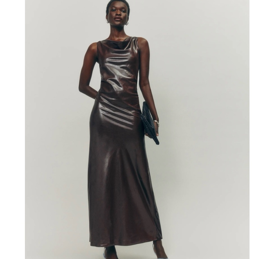 Reformation Brown Satin Maxi Dress